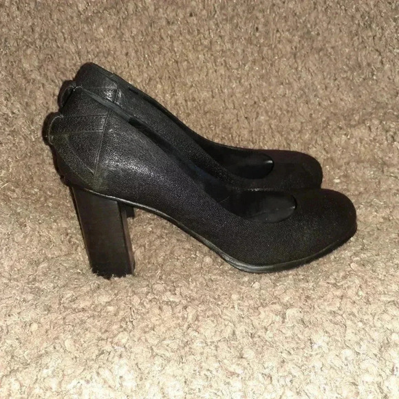 ARMANI JEANS-Black Textured Leather Pumps-Block Heel-Sz 35-Excellent - Picture 4 of 7